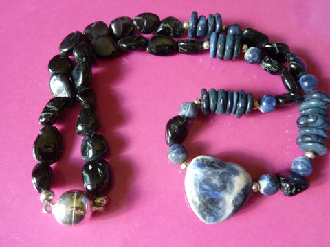 Collier en Sodalite et Tourmaline Noire