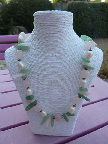 Collier Aventurine, Quartz rose et Perles d'eau douce